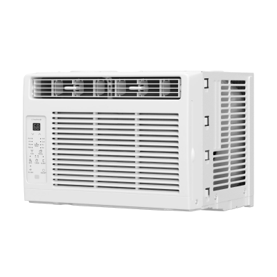 Assortment of air conditioner parts including fan blades, motors, filters, and capacitors