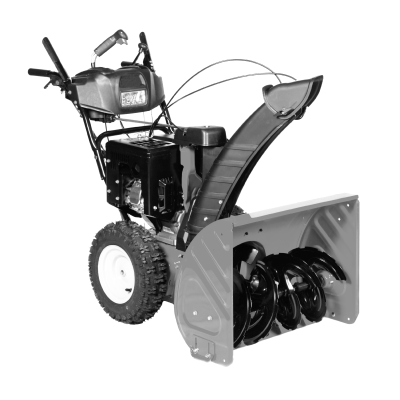 Assortment of snow blower parts including belts, skids, and shear pins