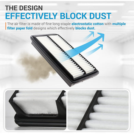 XA10486 engine air filter for Honda showing electrostatic cotton design and dust filtration process.