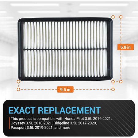 XA10486 engine air filter for Honda with 9.5 inch by 6.8 inch dimensions and compatibility list.