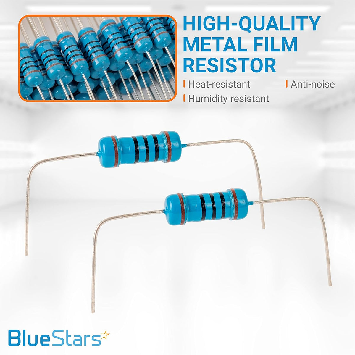 Two 1W 100 ohm metal film fixed resistors with bent leads shown against a white background.