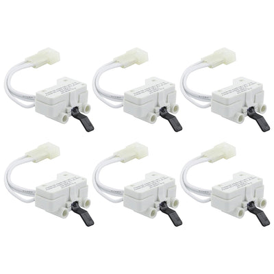Pack of six 3406107 dryer door switches for Whirlpool, Maytag, and Kenmore dryers.