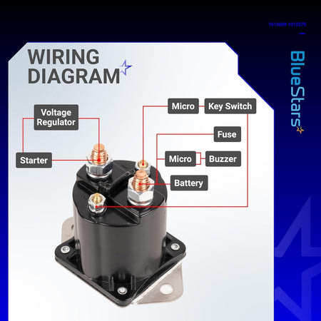Wiring diagram for 12V gas golf cart solenoid 1013609 1012275 showing terminal connections.