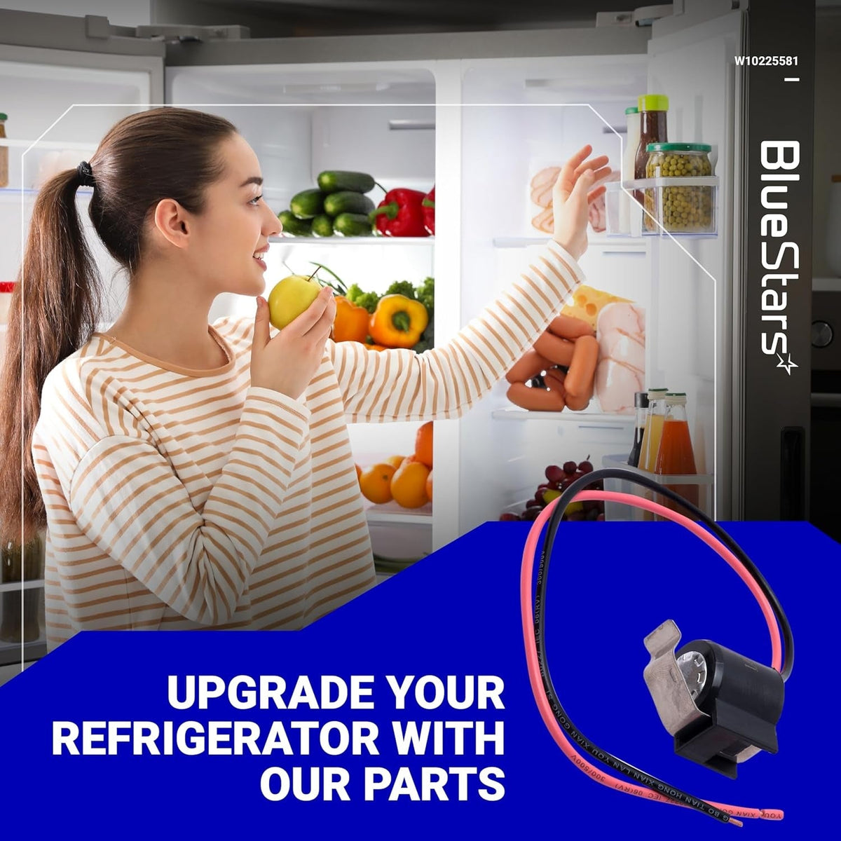 W10225581 refrigerator bimetal defrost thermostat replacement part with wiring harness.