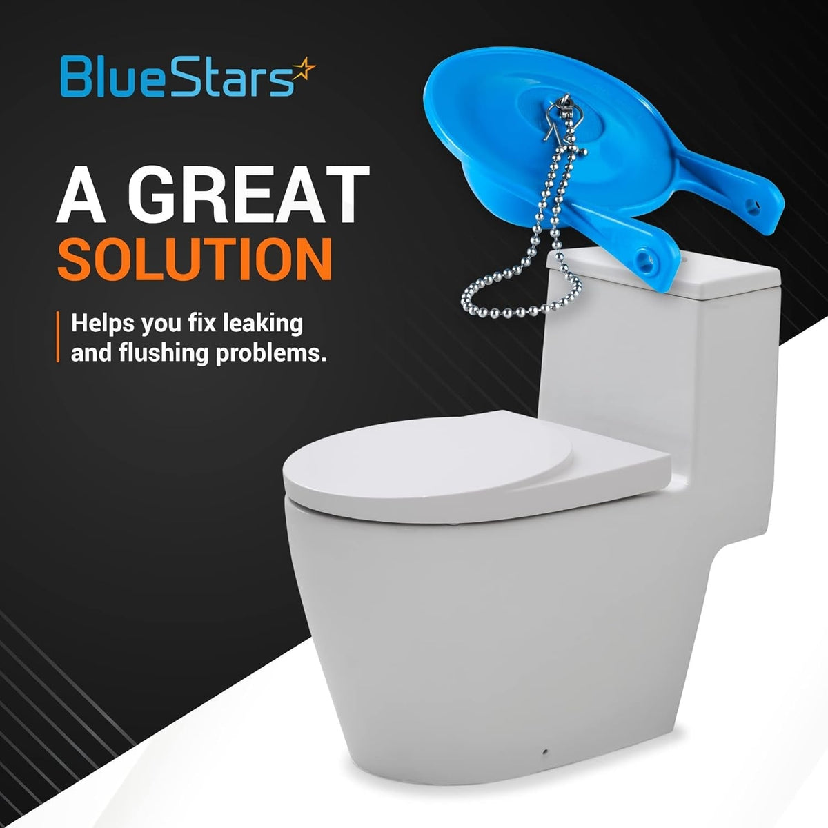 BlueStars replacement AquaSource toilet flapper with chain for fixing leaks and flushing issues.