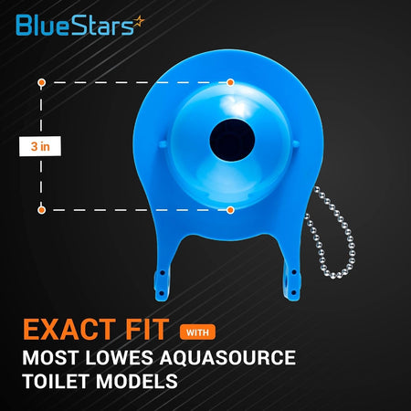 3-inch blue toilet flapper replacement for Lowes AquaSource toilets with measurement diagram.