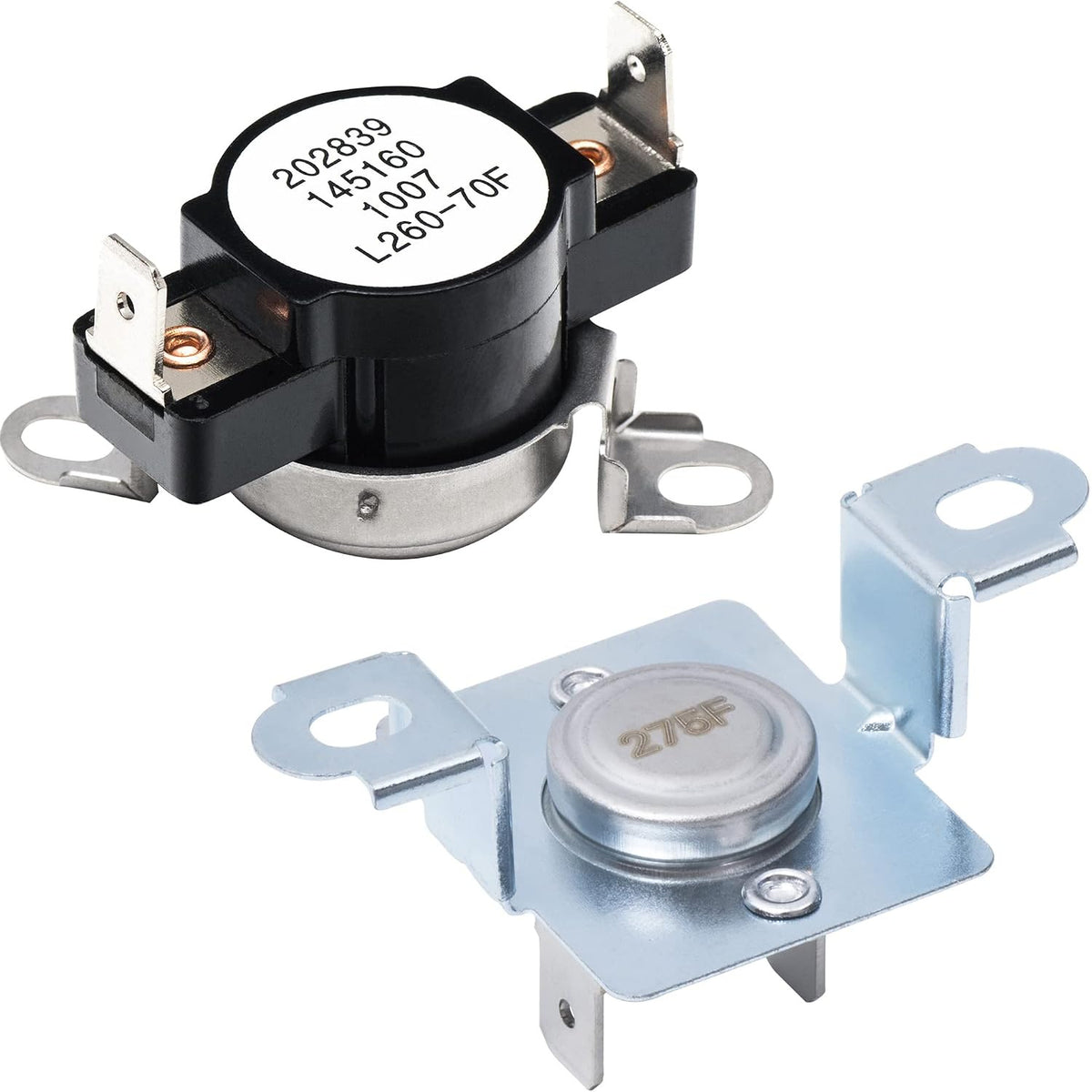 137032600 Dryer Thermal Limiter and 3204267 Dryer Thermostat, two components shown side by side