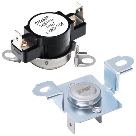 Replacement dryer thermal limiter and thermostat set for Electrolux and Kenmore dryers.