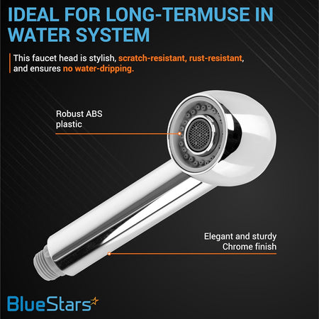 Chrome pull-down bathroom sink sprayer head with ABS plastic nozzle and G1/2 male connector.