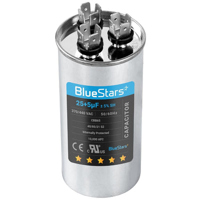 25+5 uF CBB65 dual run round capacitor for air conditioner and heat pump units.