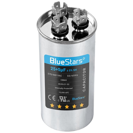 25+5 uF CBB65 dual run round capacitor for air conditioner and heat pump units.