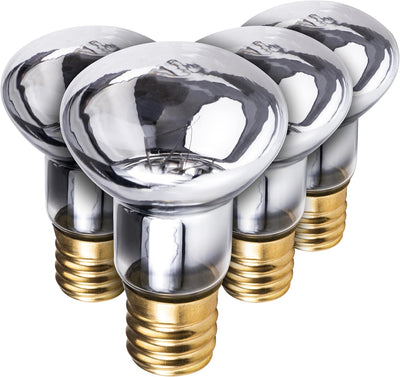 Pack of four R39 E17 25-watt lava lamp replacement bulbs with gold screw bases.