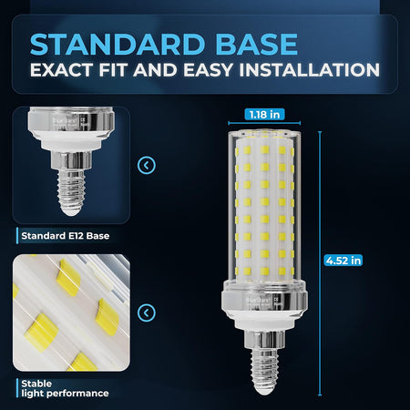 Dimensional diagram of 20W E12 LED corn light bulb showing base size and height measurements.