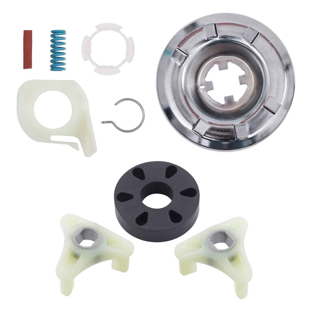 Washer clutch assembly kit and motor coupling components for Whirlpool and Kenmore washing machines.