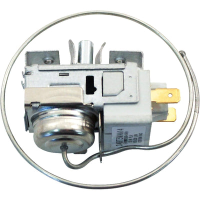 WR9X499 refrigerator temperature control thermostat with metal capillary tube for GE and Hotpoint refrigerators.