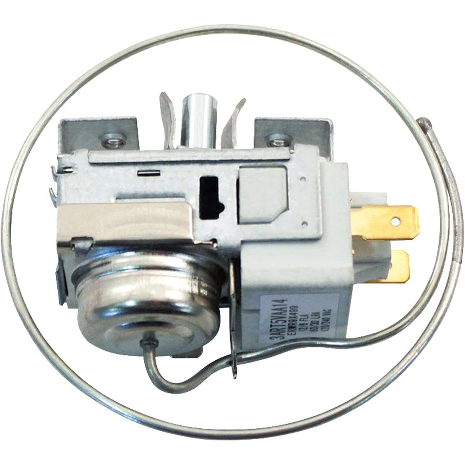 WR9X499 refrigerator temperature control thermostat with metal capillary tube for GE and Hotpoint refrigerators.