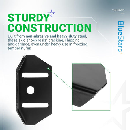 1740912BMYP snowblower skid shoe showing heavy-duty steel construction and close-up of the beveled edge.