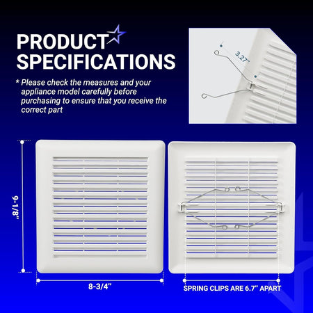 C350GN bathroom ceiling fan grille dimensions and spring clip specifications diagram.