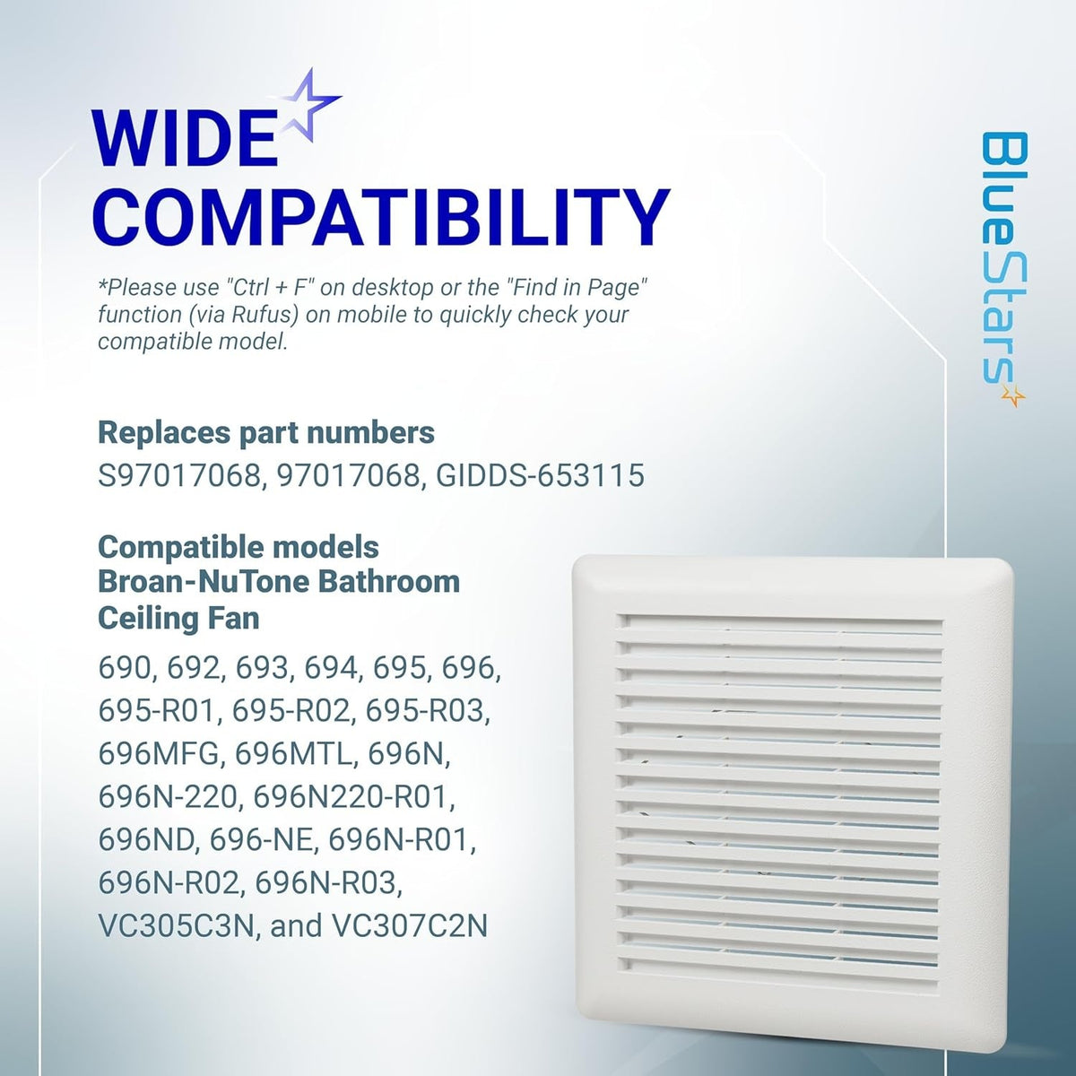 Compatibility chart for C350GN bathroom ceiling fan grille showing compatible Broan-NuTone model numbers.