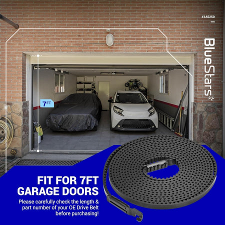 41A5250 garage door opener belt coiled for 7ft doors with metal connector hardware.
