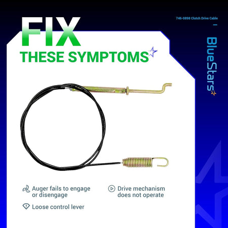 746-0898 clutch drive cable with metal spring and connector for snow blower repair.