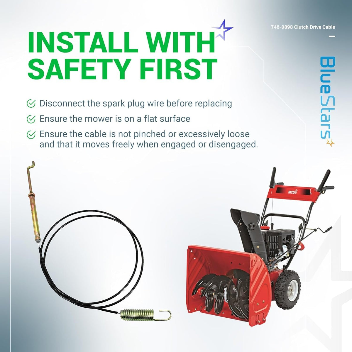 746-0898 clutch drive cable installation guide with safety tips for snow blower maintenance.