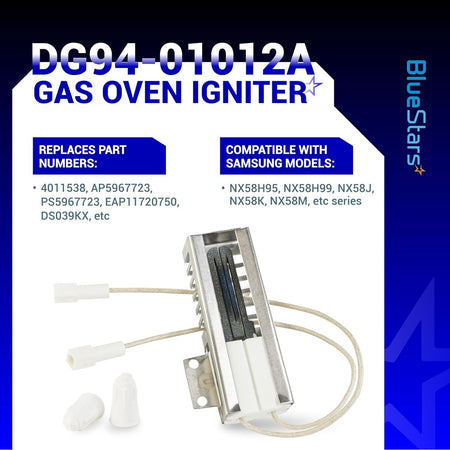 DG94-01012A gas oven igniter for Samsung ranges with wire leads and ceramic wire nuts.