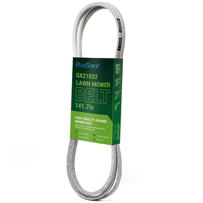 GX21833 replacement lawn mower deck belt in branded packaging for 48-inch John Deere mower decks.