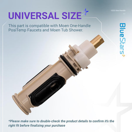 1222 one-handle faucet replacement cartridge for Moen PosiTemp shower valves.