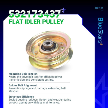 Single GY22172 flat idler pulley for John Deere lawn tractor mower decks.