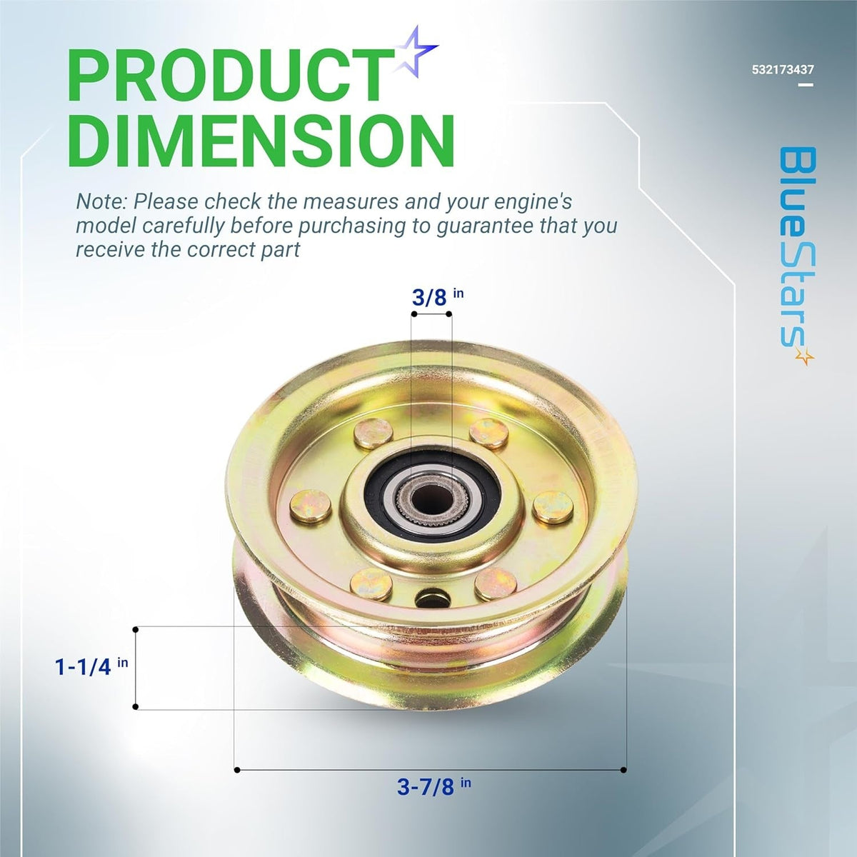 Dimensional diagram of GY22172 flat idler pulley for John Deere lawn tractor mower decks.