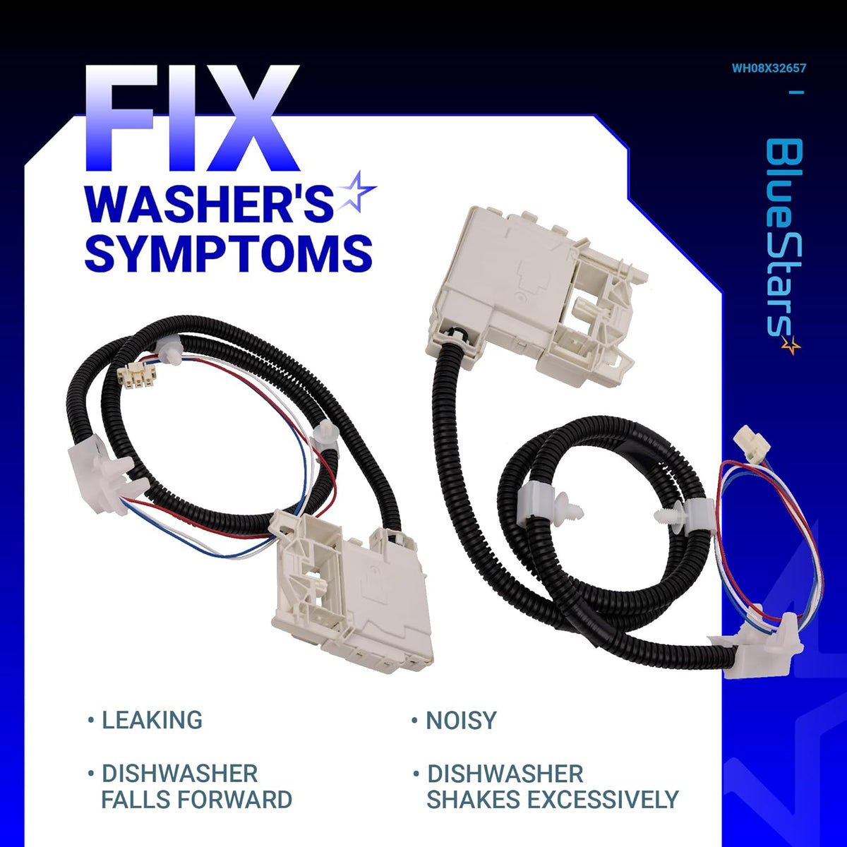 Two GE washer lid lock assemblies with wire harnesses for GTW series washing machines.