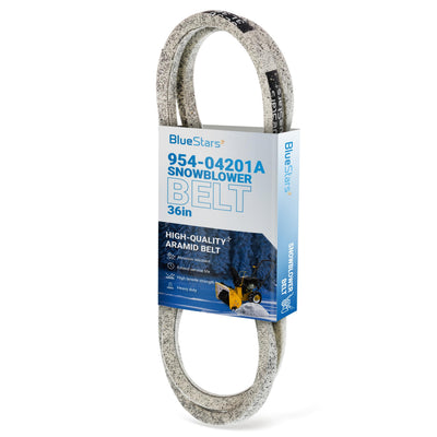 954-04201A replacement snowblower drive belt in branded packaging for MTD, Cub Cadet, and Troy-Bilt equipment.
