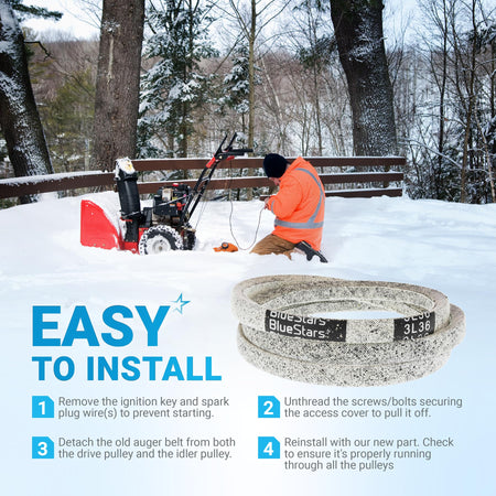 954-04201A drive belt replacement for snowblowers with easy installation steps and instructional graphic.