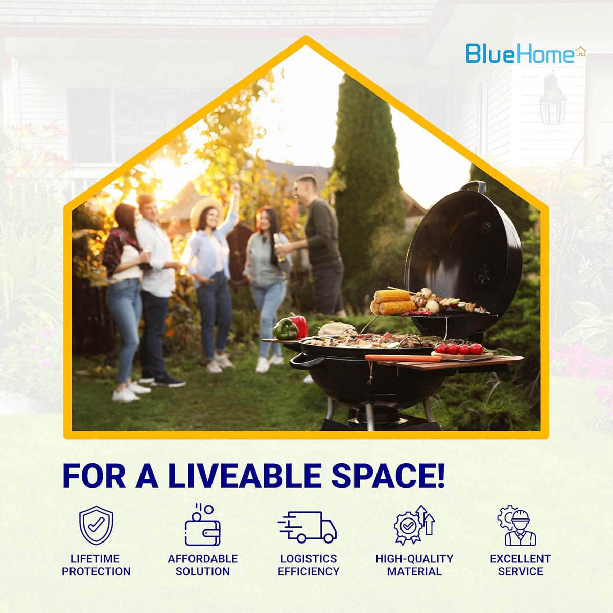 Silicone grill mat used on a backyard barbecue grill with friends in the background.