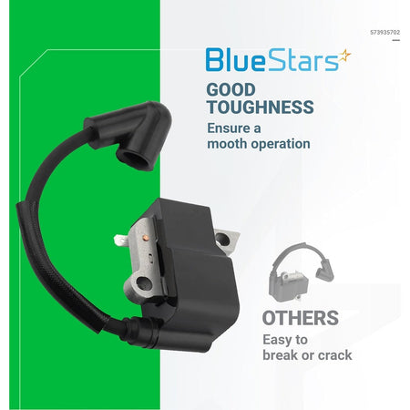 573935702 ignition coil with wire for Husqvarna and Jonsered chainsaws, highlighting durable construction.