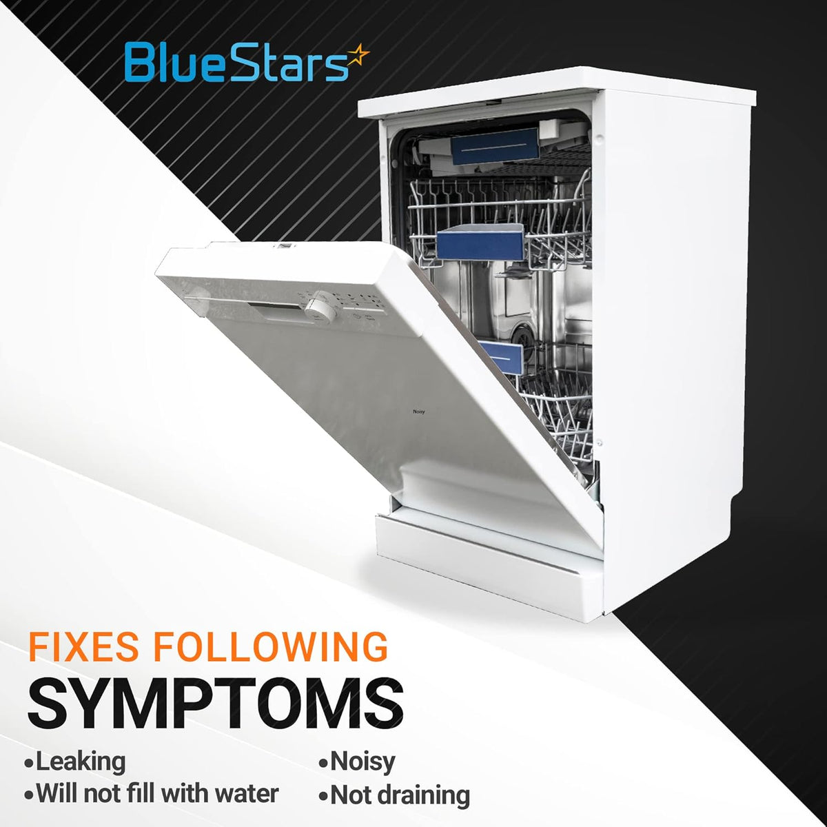 White dishwasher showing symptoms like leaking or not filling, compatible with Frigidaire and Kenmore models.