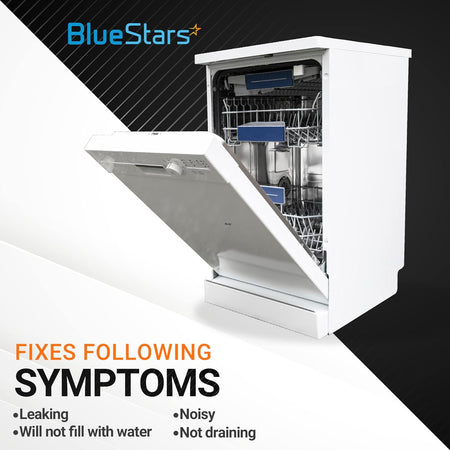 White dishwasher showing symptoms like leaking or not filling, compatible with Frigidaire and Kenmore models.