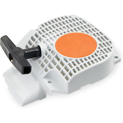 White recoil starter assembly with black handle for Stihl 021, 023, 025, MS210, MS230, and MS250 chainsaws.