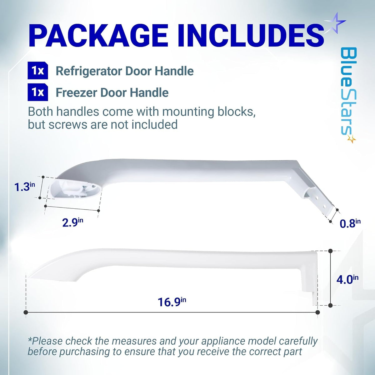 Dimensional diagram of Frigidaire refrigerator and freezer door handles with measurements.