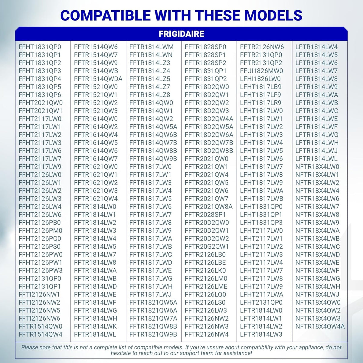 List of Frigidaire refrigerator models compatible with replacement door handle parts.