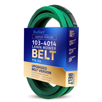 103-4014 green mule drive belt for Exmark Lazer Z mowers in branded BlueStars packaging.