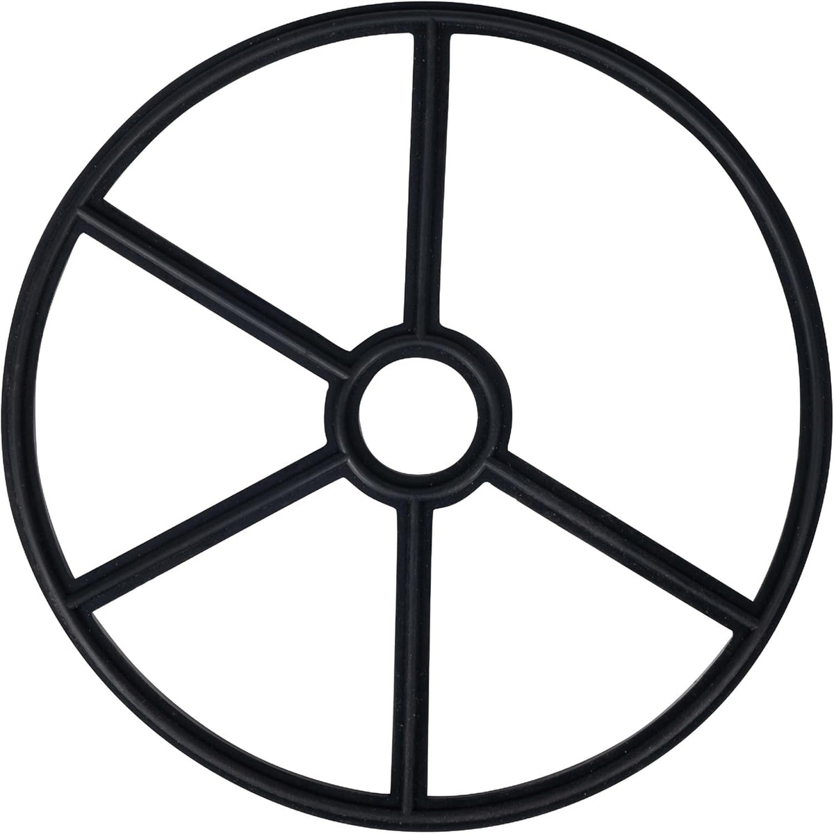Black SPX0715D pool valve seat gasket with a circular spider design.