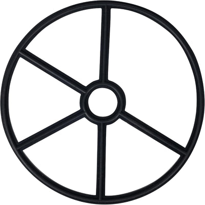Black SPX0715D pool valve seat gasket with a circular spider design.