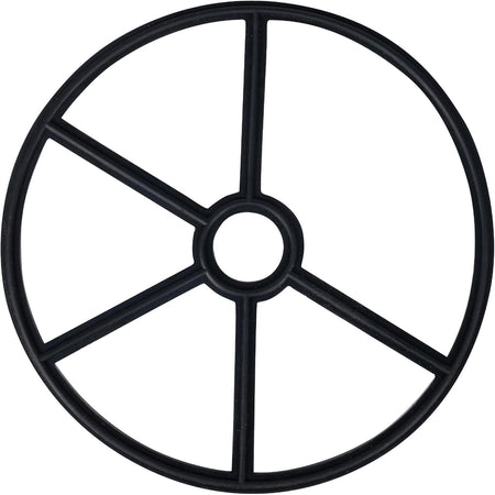 Black SPX0715D pool valve seat gasket with a circular spider design.