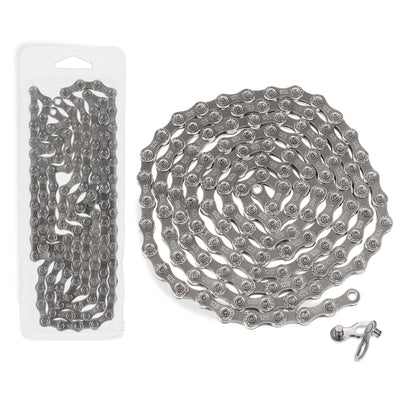 12-speed bike chain in retail packaging with coiled chain and quick link connector.