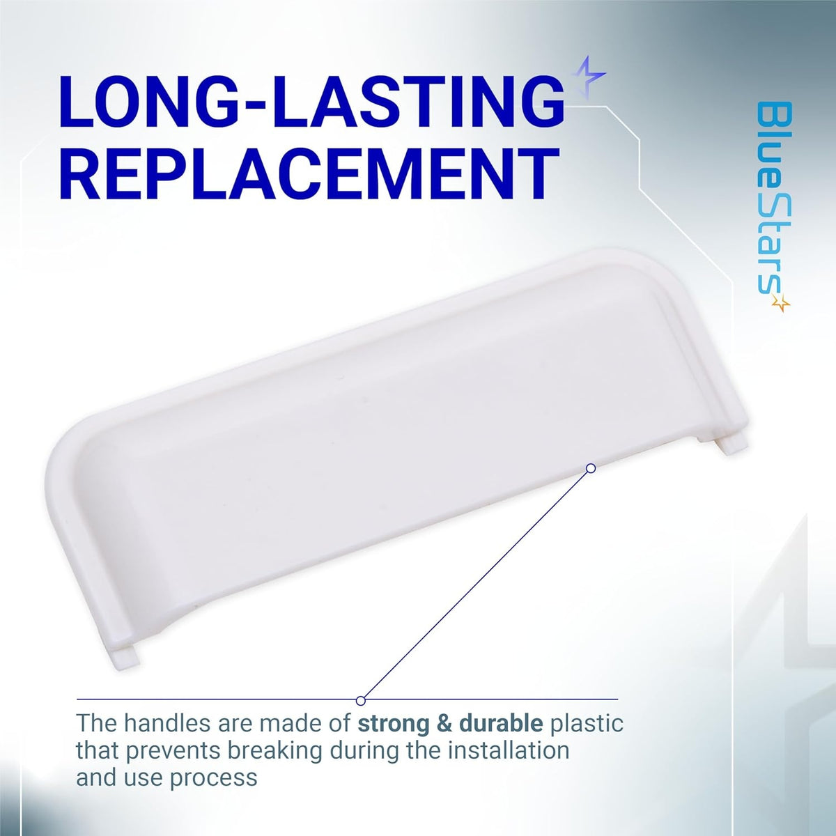 Single white dryer door handle replacement for Whirlpool, Kenmore, Amana, and Maytag dryers.