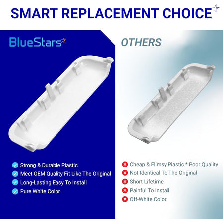 Comparison chart showing BlueStars W10861225 dryer handle replacement quality versus generic alternatives.