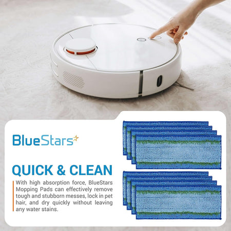 Blue wet mopping pads for Braava Jet m series robot mops shown with promotional text and robot vacuum.