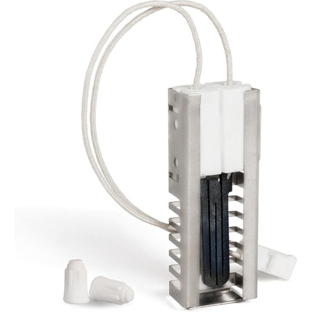 W11208965 gas range oven igniter with protective metal cage and wire leads for Whirlpool and Amana ovens.